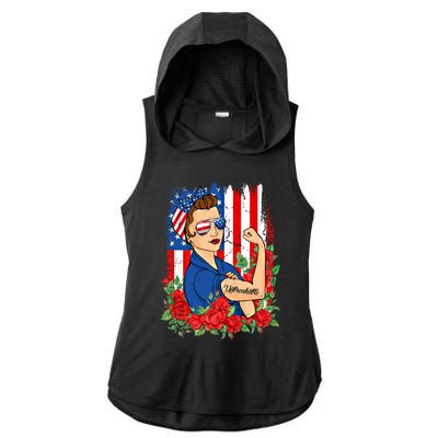 United States Unbreakable Roses Usa Flag 4th Of July Cute Gift Ladies PosiCharge Tri-Blend Wicking Draft Hoodie Tank