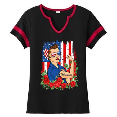 United States Unbreakable Roses Usa Flag 4th Of July Cute Gift Ladies Halftime Notch Neck Tee