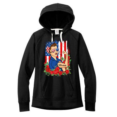 United States Unbreakable Roses Usa Flag 4th Of July Cute Gift Women's Fleece Hoodie