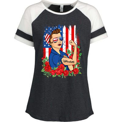 United States Unbreakable Roses Usa Flag 4th Of July Cute Gift Enza Ladies Jersey Colorblock Tee