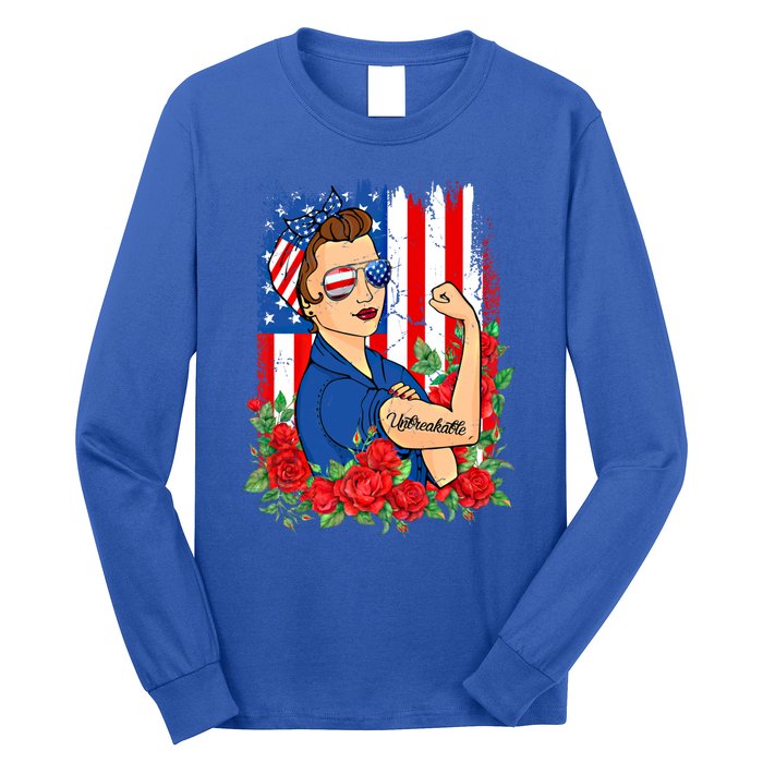 United States Unbreakable Roses Usa Flag 4th Of July Cute Gift Long Sleeve Shirt