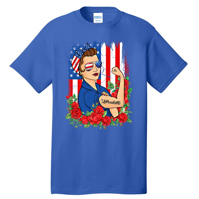 United States Unbreakable Roses Usa Flag 4th Of July Cute Gift Tall T-Shirt