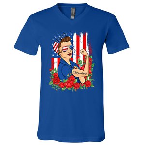 United States Unbreakable Roses Usa Flag 4th Of July Cute Gift V-Neck T-Shirt