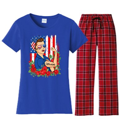 United States Unbreakable Roses Usa Flag 4th Of July Cute Gift Women's Flannel Pajama Set