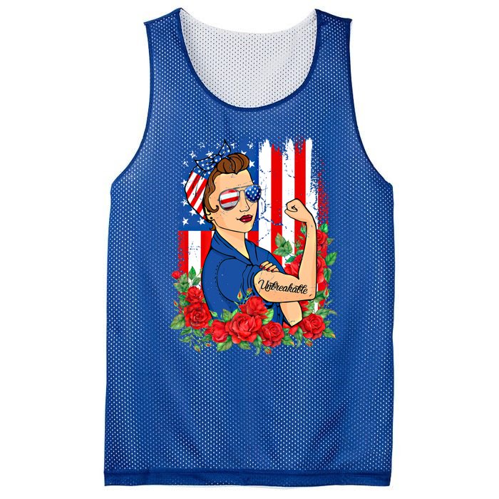 United States Unbreakable Roses Usa Flag 4th Of July Cute Gift Mesh Reversible Basketball Jersey Tank