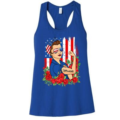 United States Unbreakable Roses Usa Flag 4th Of July Cute Gift Women's Racerback Tank