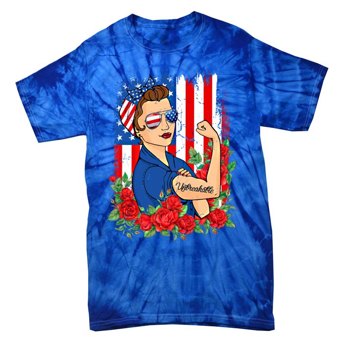 United States Unbreakable Roses Usa Flag 4th Of July Cute Gift Tie-Dye T-Shirt