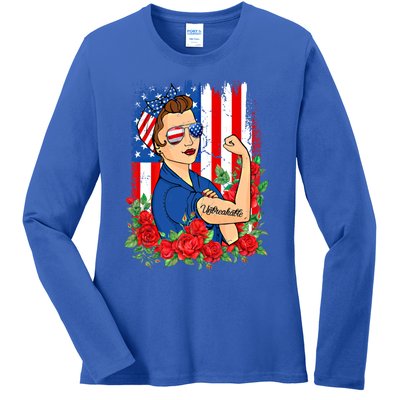 United States Unbreakable Roses Usa Flag 4th Of July Cute Gift Ladies Long Sleeve Shirt