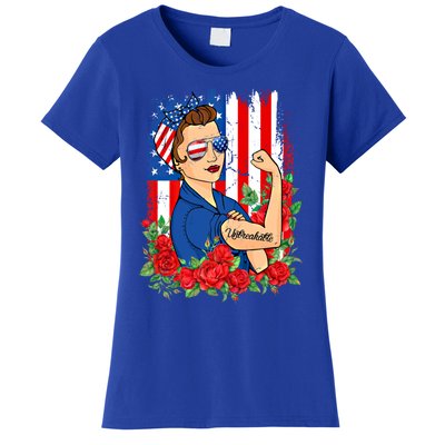 United States Unbreakable Roses Usa Flag 4th Of July Cute Gift Women's T-Shirt