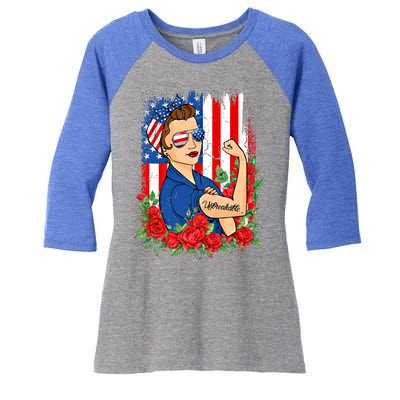 United States Unbreakable Roses Usa Flag 4th Of July Cute Gift Women's Tri-Blend 3/4-Sleeve Raglan Shirt