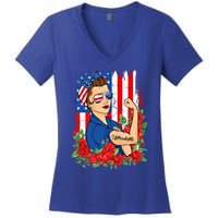 United States Unbreakable Roses Usa Flag 4th Of July Cute Gift Women's V-Neck T-Shirt