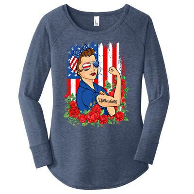 United States Unbreakable Roses Usa Flag 4th Of July Cute Gift Women's Perfect Tri Tunic Long Sleeve Shirt