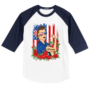 United States Unbreakable Roses Usa Flag 4th Of July Cute Gift Baseball Sleeve Shirt