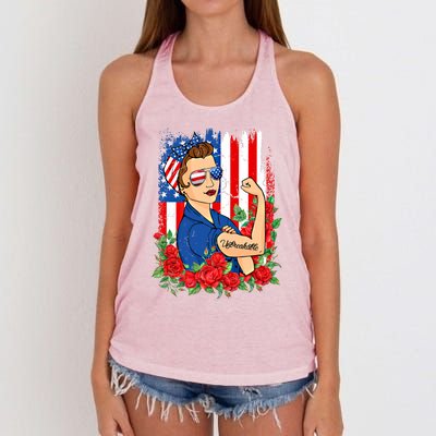 United States Unbreakable Roses Usa Flag 4th Of July Cute Gift Women's Knotted Racerback Tank