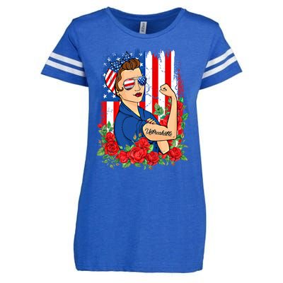 United States Unbreakable Roses Usa Flag 4th Of July Cute Gift Enza Ladies Jersey Football T-Shirt