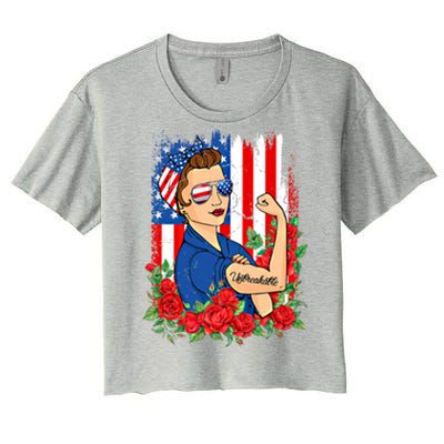 United States Unbreakable Roses Usa Flag 4th Of July Cute Gift Women's Crop Top Tee