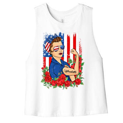 United States Unbreakable Roses Usa Flag 4th Of July Cute Gift Women's Racerback Cropped Tank