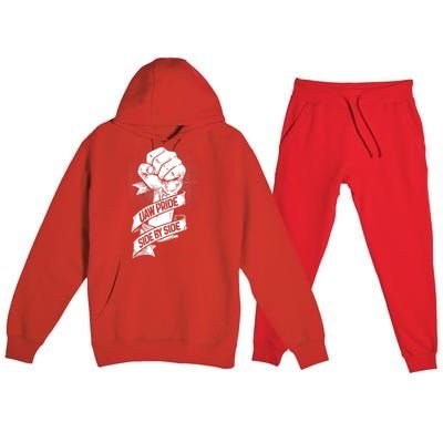 UAW Strike United Auto Workers Picket Sign Support Labor Union Strikers Premium Hooded Sweatsuit Set