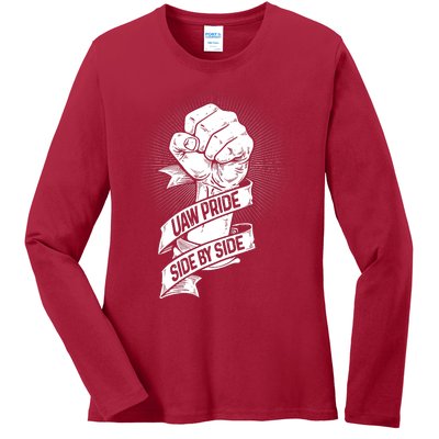 UAW Strike United Auto Workers Picket Sign Support Labor Union Strikers Ladies Long Sleeve Shirt