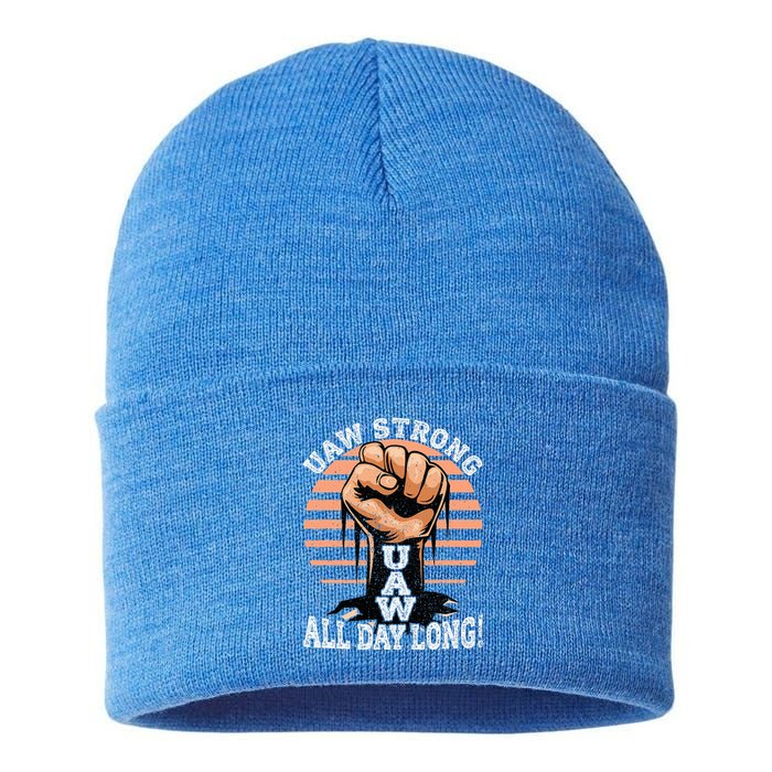 UAW Strong UAW Proud Union Pride UAW Laborer Worker Sustainable Knit Beanie