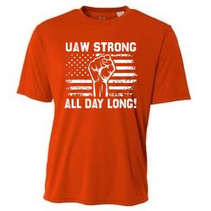 UAW Strike USA Flag Red Tee_ United Auto Workers Picket Sign Cooling Performance Crew T-Shirt