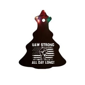 UAW Strike USA Flag Red Tee_ United Auto Workers Picket Sign Ceramic Tree Ornament