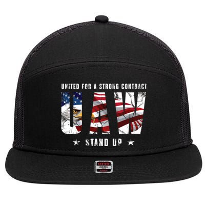 UAW Strong UAW Union UAW Laborer Worker 7 Panel Mesh Trucker Snapback Hat