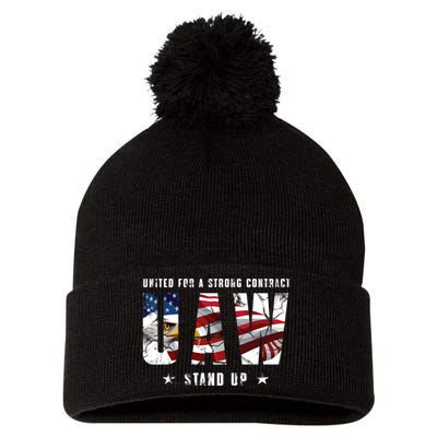 UAW Strong UAW Union UAW Laborer Worker Pom Pom 12in Knit Beanie