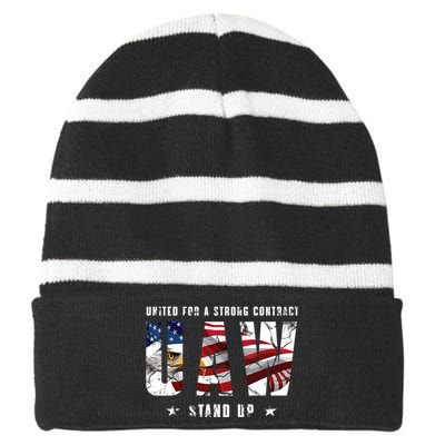 UAW Strong UAW Union UAW Laborer Worker Striped Beanie with Solid Band