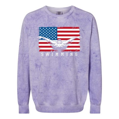 USA Swimming US Flag With Swimmer Swim Team Colorblast Crewneck Sweatshirt