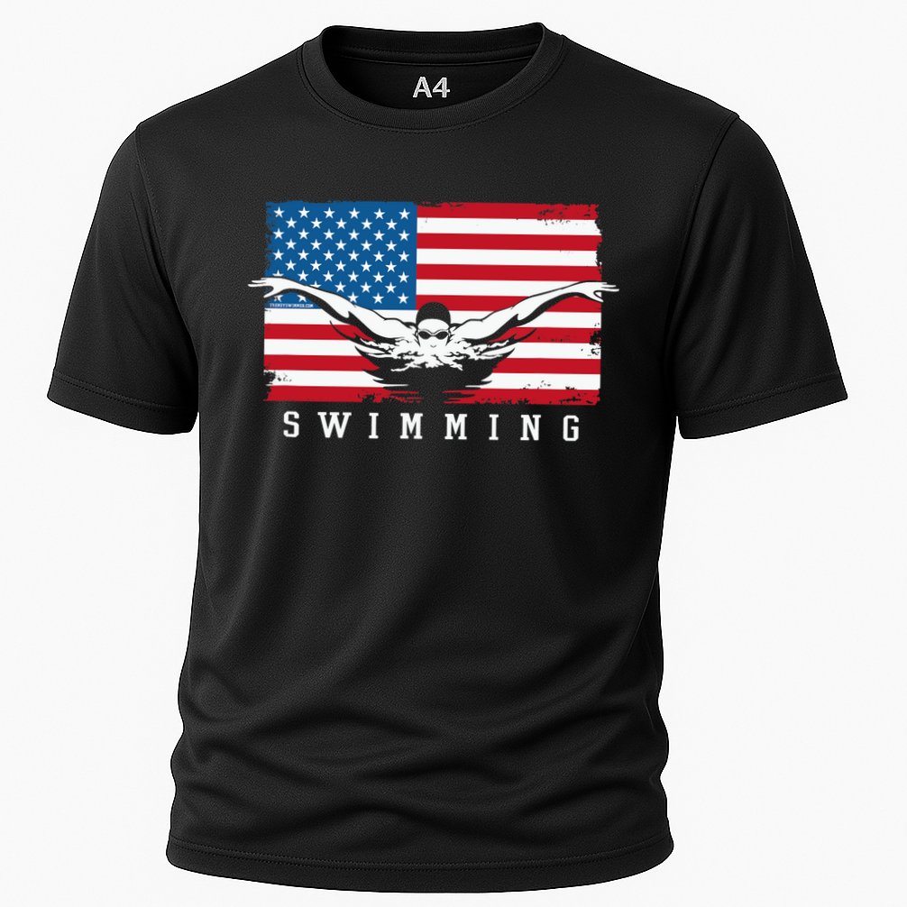 USA Swimming US Flag With Swimmer Swim Team Cooling Performance Crew T-Shirt