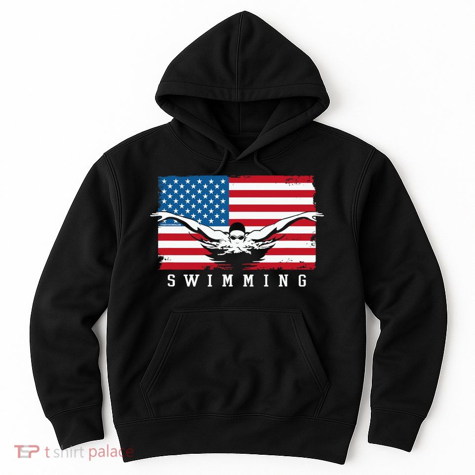 USA Swimming US Flag With Swimmer Swim Team Hoodie