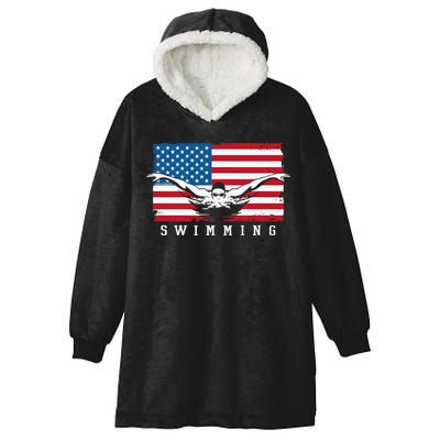 USA Swimming US Flag With Swimmer Swim Team Hooded Wearable Blanket