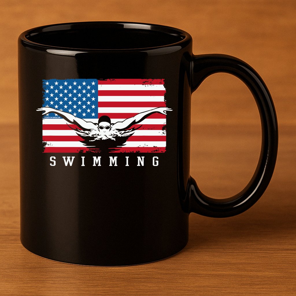 USA Swimming US Flag With Swimmer Swim Team 11oz C Handle Ceramic Mug