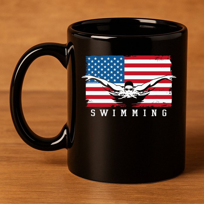 USA Swimming US Flag With Swimmer Swim Team 11oz C Handle Ceramic Mug