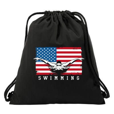 USA Swimming US Flag With Swimmer Swim Team Drawstring Bag