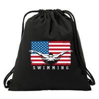 USA Swimming US Flag With Swimmer Swim Team Drawstring Bag