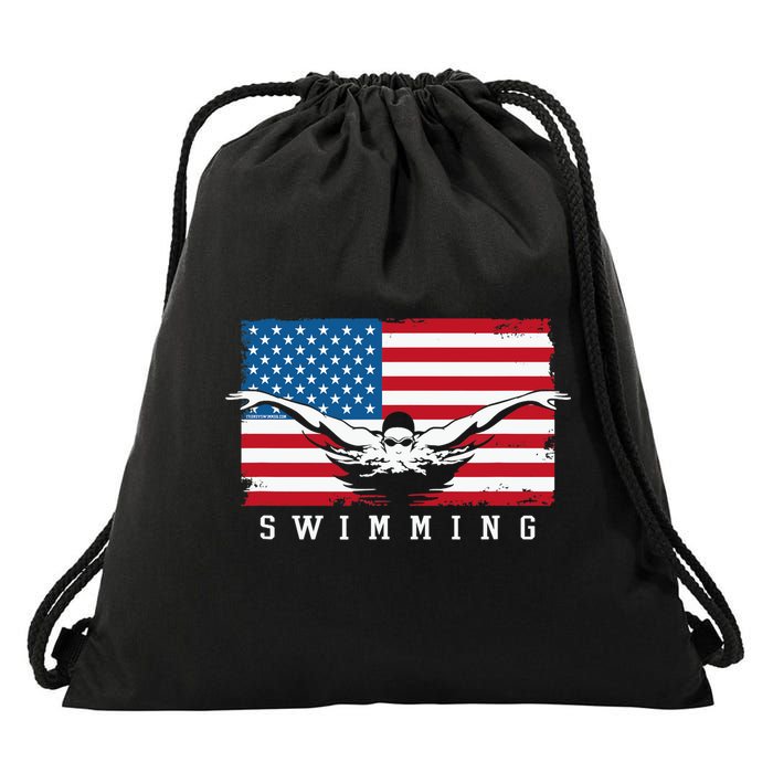 USA Swimming US Flag With Swimmer Swim Team Drawstring Bag