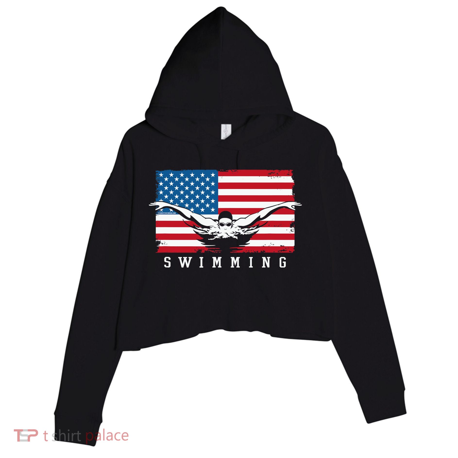 USA Swimming US Flag With Swimmer Swim Team Crop Fleece Hoodie