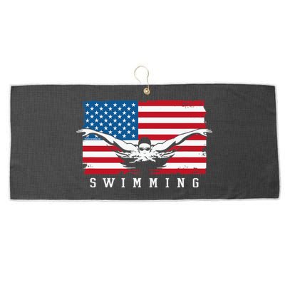 USA Swimming US Flag With Swimmer Swim Team Large Microfiber Waffle Golf Towel