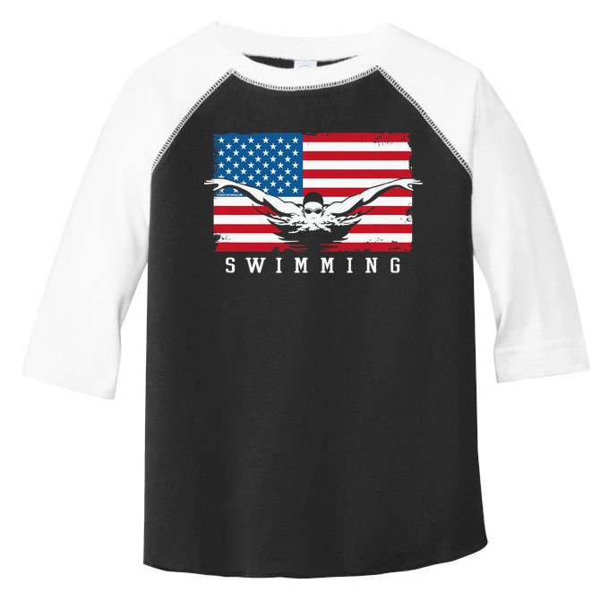 USA Swimming US Flag With Swimmer Swim Team Toddler Fine Jersey T-Shirt