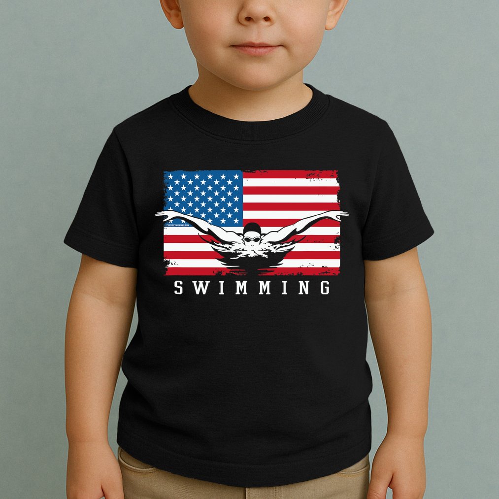 USA Swimming US Flag With Swimmer Swim Team Toddler T-Shirt