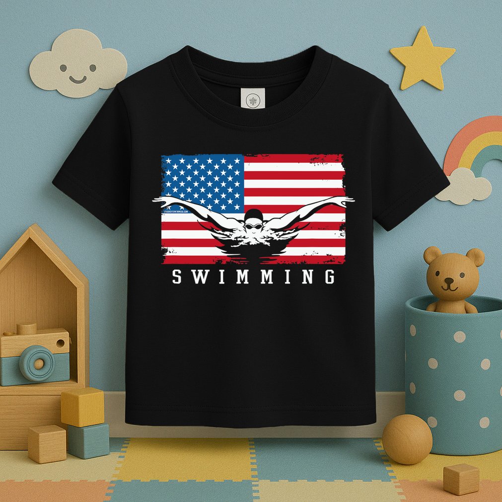 USA Swimming US Flag With Swimmer Swim Team Toddler T-Shirt