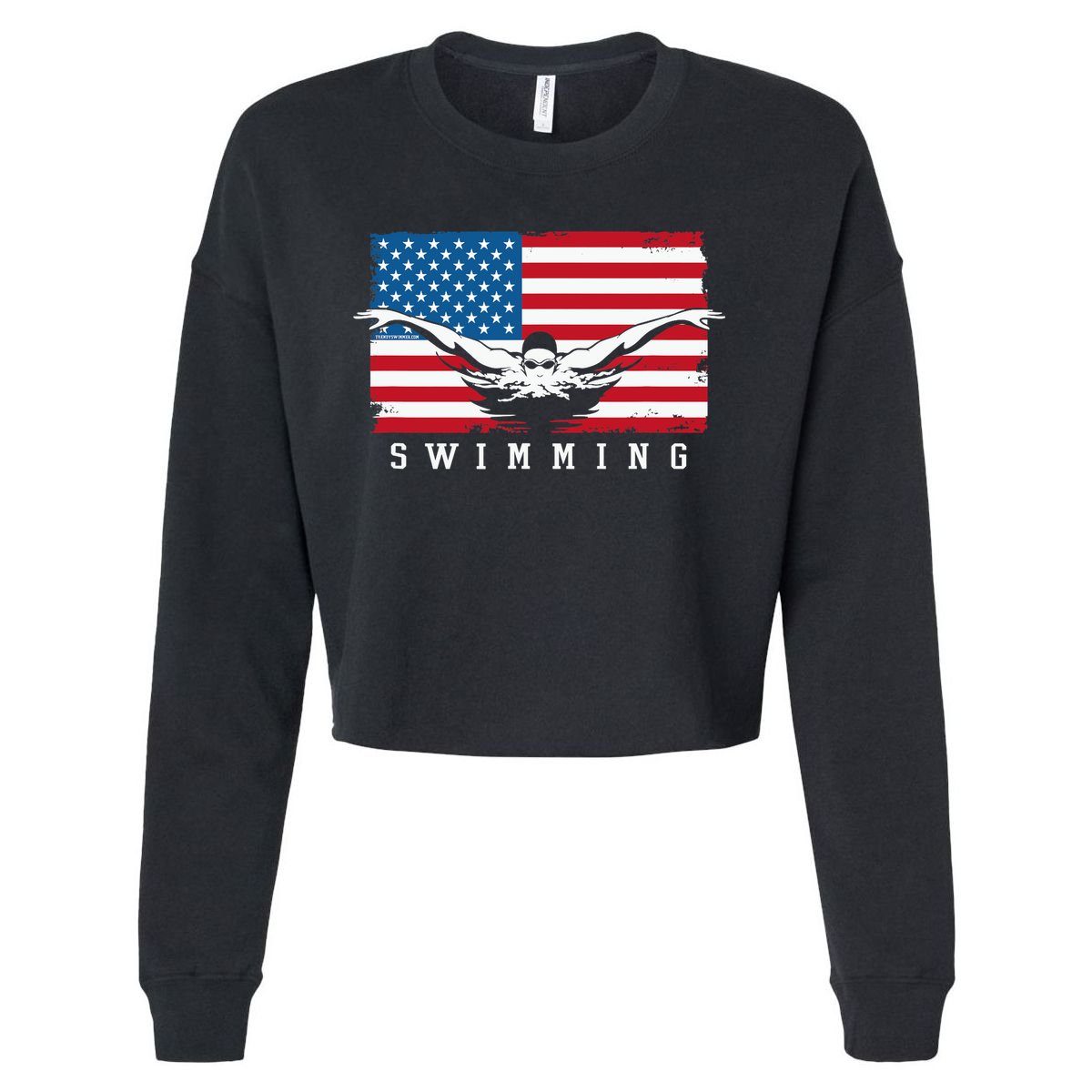 USA Swimming US Flag With Swimmer Swim Team Cropped Pullover Crew