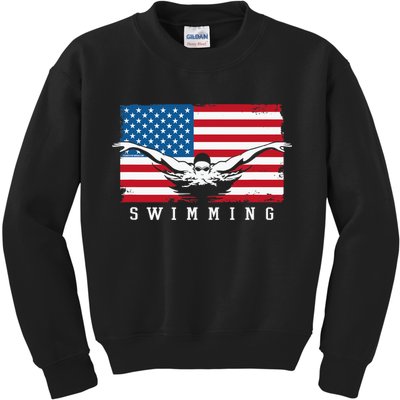 USA Swimming US Flag With Swimmer Swim Team Kids Sweatshirt
