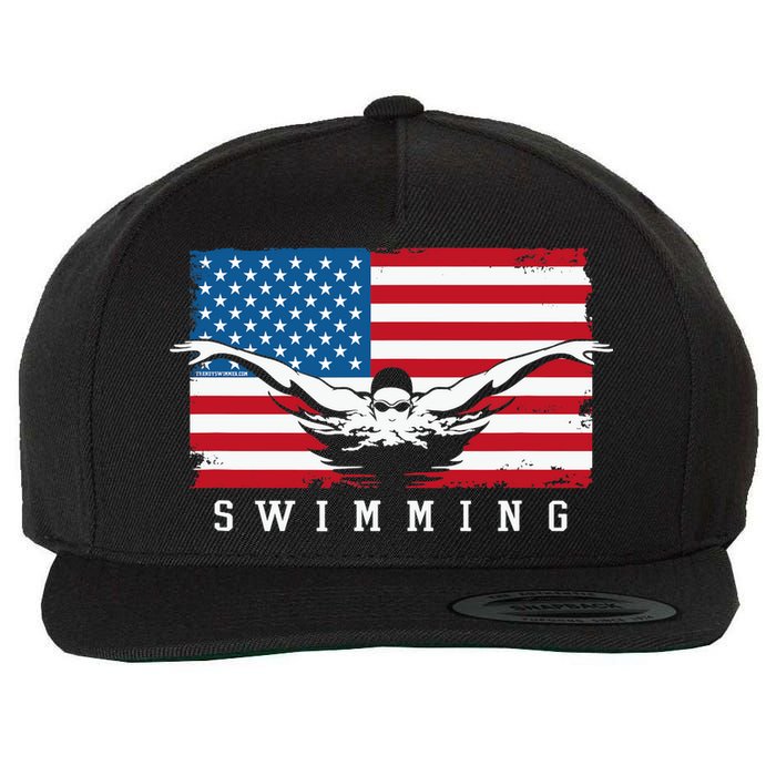USA Swimming US Flag With Swimmer Swim Team Wool Snapback Cap