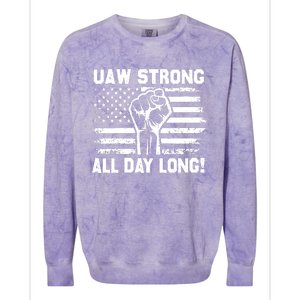 UAW Strike USA Flag Red United Auto Workers Picket Sign Colorblast Crewneck Sweatshirt