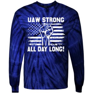 UAW Strike USA Flag Red United Auto Workers Picket Sign Tie-Dye Long Sleeve Shirt