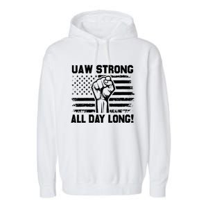 UAW Strike USA Flag Red United Auto Workers Picket Sign Garment-Dyed Fleece Hoodie