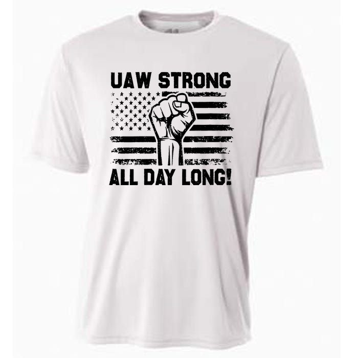 UAW Strike USA Flag Red United Auto Workers Picket Sign Cooling Performance Crew T-Shirt